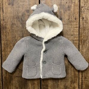Carter’s Baby Sherpa-Lined Hooded Winter Sweater with 3D Ear | Gray | 6 Mos